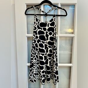 Vintage Cache Black & White Giraffe Print Dress Snaffle Horse Bit Metal Size 2
